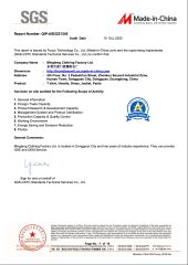 SGS Certification certificate from Mingteng Clothing Factory Ltd.