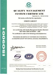 ISO CERTIFICAION certificate from Omon Group Inc.