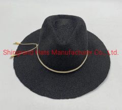 FSC Paper Hand Machine Straw Women Panama Hat Origin China Season Summer Style Striped Pattern Panama Hat Model NO. SG220430 - Shingrand Hats Manufacturer Co., Ltd.