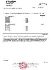 ITS test report certificate from Shenzhen Jiuzhou Weili Garment Accessories Co., Ltd.