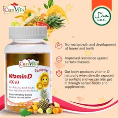 Canvita Vitamin D Halal & Vegan Gummy (400IU), Made in Canada, sugar free, 60/bottle - Image 4