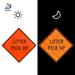 PVC Litter Pick up Traffic Roll up Sign Warning Folding Reflective Road Control Sign - Image 5