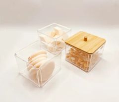 Cosmetic Powder Puffs Collection Storage Set 3 Stackable Box with Bamboo Lid - Image 3