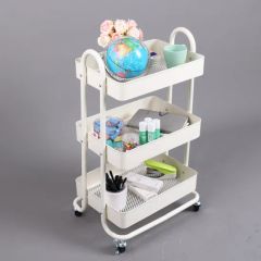 Multifunction Steel Trolley Cart Mobile Storage Service Cart Three Floor Kitchen Trolley Home Storage Cart - Image 4
