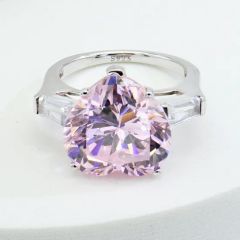 Fashion Silver Rings Pink Color Zircon Moganite Stones Heart Shape Elegant Wedding Ring for Women - Image 4