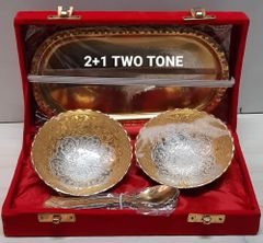 Two Tone Brass Bowl Set, For Home Shape Round No. of Piece 2 Color Golden (Base) Usage/Application Home Finish Type Gold - Image 1
