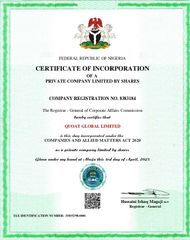 Cooperate Affairs Commission  certificate of QUOAT GLOBAL LIMITED  – certificate photo, supplier certificates section