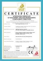 CE Certificate of glove making machine certificate from Ruian Hengtuo Machinery Co., Ltd.