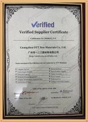Verified Supplier certificate of GUANGZHOU OTT NEW MATERIALS CO., LTD. – certificate photo, supplier certificates section