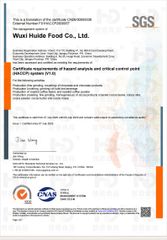 HACCP certificate from Wuxi Huide Food Co.,Ltd