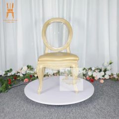 Gold PP Frame Clear Back Resin Rental Hotel Wedding Stackable Party Chair - Image 1