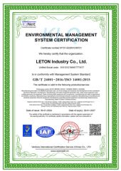 ISO 14001 certificate from Sichuan Leton Industry Co., Ltd