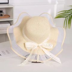 Fashion Travel Beach Sun Sunscreen Net Yarn Large Along Straw Hat - Image 2