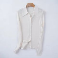 Most Popular Machine Washable Polo Collar Rib Knitted Button Merino Wool Cardigan - Image 3