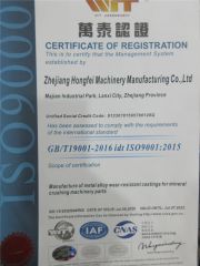 ISO9001 Certificate certificate from Zhejiang Hongfei Machinery Manufacturing Co., Ltd.