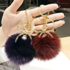 Creative Cute Mobile Decorative Handbag Fur Ball Pompom Fur Metal Keychain - Image 2