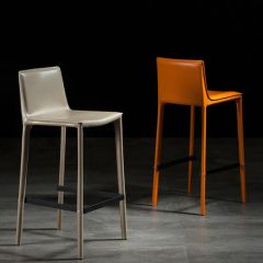 Italian Leather High Back Bar Stool with Backrest - Image 5