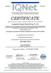 ISO9001:2015 certificate from Guangdong Hengyu Biotechnology Co., Ltd.