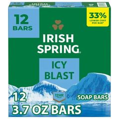 Irish Spring Icy Blast Deodorant Bar Soap for Men, With Flaxseed Oil, 3.7 oz Bar (12 Pack - Image 1
