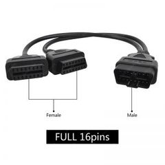 16 Pin OBD2 OBD II Splitter Adapter Cable RA Male to Dual Female Y Cable 30cm - Image 1