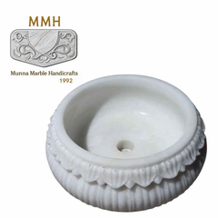 16 Inch White Marble Tabletop Basin Color White Shape Round Finish Polished Basin Shape Round Design Type Modern Size Category - Image 1