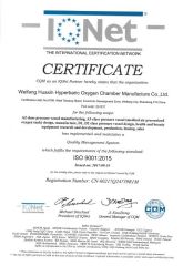 ISO9001 certificate from Weifang Huaxin Hyperbaric Oxygen Chamber Manufacture Co., Ltd.