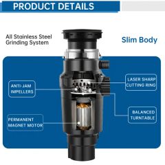 Food Waste Grinder Garbage Disposal Unit Voltage 220V Capacity 1000mL Input Power 390W Horse Power 1/2HP Feature - Image 4