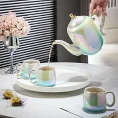 Nordic Luxury Ceramic Water Color Glaze Gold Rim Coffee Cup Afternoon Tea Set - Image 4