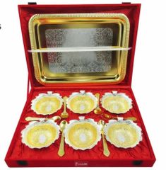 13 Pieces Gold Plated Bowls Spoons Tray Set, For Gift Texture Velvet Set Composition 6 Pc Bowl Shape Pan Shaped Usage/Application - Image 1