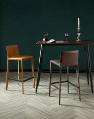 Italian Leather High Back Bar Stool with Backrest - Image 4