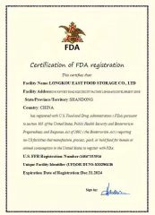 FDA certificate from Yantai East Food Storage Co., Ltd.