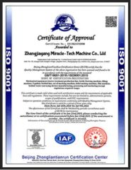 ISO9001 certificate of Zhangjiagang Miracle-Tech Machine Co., Ltd – certificate photo, supplier certificates section