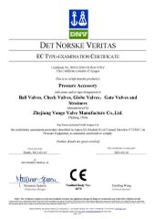 PED 97/23/EC certificate from Vatac Valves Corp.