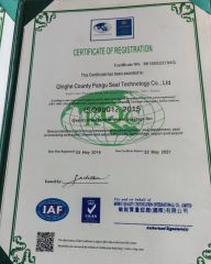 ISO9001:2015 certificate from Qinghe Pangu Sealing Technology Co., Ltd.