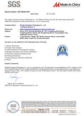 SGS certificate from Ningbo Xiangshu Packaging Co., Ltd.