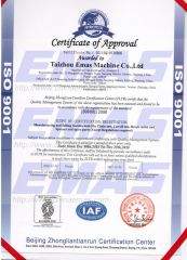 ISO9001 certificate from Taizhou Emas Machine Co., Ltd.