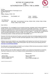 UL certificate from NINGBO XINLAIYA ELECTRONIC TECH. CO., LTD.