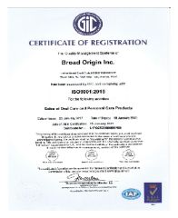ISO9001 certificate from Broad Origin Inc.