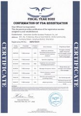 FDA certificate from Shenzhen Gloffie Outdoor Products Co., Ltd