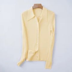 Most Popular Machine Washable Polo Collar Rib Knitted Button Merino Wool Cardigan - Image 5