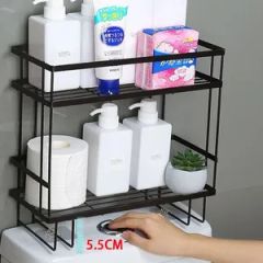 2 Tier Rack Storage Display Stand Shelves Over The Bathroom Adhesive Shower Storage Holders Racks Black with Hooks - Image 3
