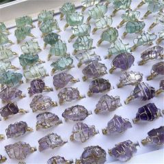 Handmade Winding Natural Stone Rough Stone Amethyst White Crystal Aquamarine Irregular Gemstone Finger Rings for Women - Image 5