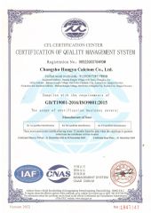 ISO9001 certificate from Changshu Hongyu Calcium Co., Ltd.