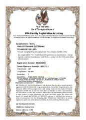 FDA certificate from Hangzhou Solong Technology Co., Ltd.