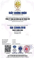 ISO 22000:2018 (Food Safety Management System) certificate of VU PHONG PHU RICE POLISHING COMPANY LIMITED – certificate photo, supplier certificates section