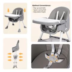 Adjustable Convertible Feeding Baby High Chair Origin China Trademark MU Color Light Gray Model NO. BW25910-6 Care Instructions Hand Wash - Image 5