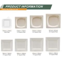 Eco-Friendly Disposable Kitchen Sets Plates Bagasse Square Plate Sugarcane Tableware Plates - Image 6