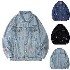 Custom Autumn Men's Embroidered Denim Jacket with Turn-Down Collar - Image 2