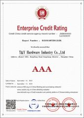 Enterprise credit rating certificate from T&Y Hardware Industry Co., Ltd.