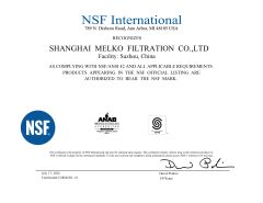 NSF CERTIFICATION certificate from Shanghai Melko Filtration Co., Ltd.